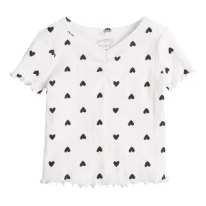 Детская футболка с рюшами на воротнике для девочек Jumping Beans, цвет heart print white