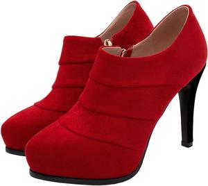 Женские ботильоны на платформе и шпильке SHEMEE с тонким каблуком, боковой молнией и короткой стойкой, Red-One
