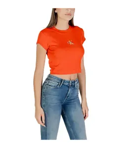 Хлопковая рубашка с круглым вырезом и короткими рукавами. Calvin Klein Jeans, красный