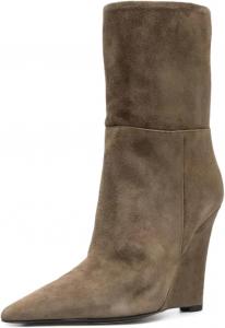 Женские ботильоны FOWT с заостренным носком, эластичные, на завязке, на танкетке, с высоким каблуком, короткие, модные, удобные, повседневные, размер 4-16 US, Olive Brown