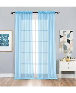 Комплект из 2 базовых оконных штор из прозрачной вуали с карманами и карманами Kate Aurora, синий