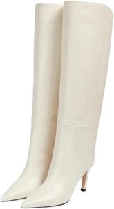 Женские узкие ретро-сапоги на высоком каблуке с каменным узором, мода европейско-американского подиума Generic, Beige Fleece