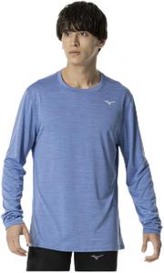 Быстросохнущая беговая футболка, с длинным рукавом, дизайн «Аврора», влагоотводящая, быстросохнущая, светоотражающий принт, J2MAA520 Mizuno, синий
