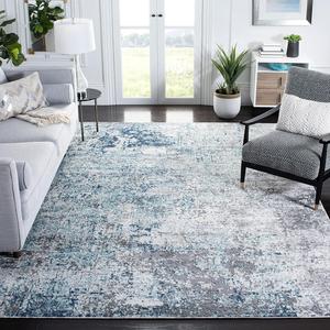Ковер SAFAVIEH, 366 x 549 см, Aston Collection X-Large, Light Blue & Grey, современный абстрактный дизайн, не линяет и прост в уходе, идеален для помещений с высокой проходимостью в гостиной, спальне (ASN705M)