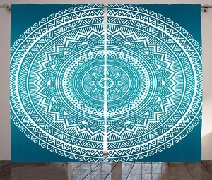 Штора ABAKUHAUS в этническом деревенском стиле, цветы мандалы, универсальная ленточная штора для гостиной с петлями и крючками, 280 x 225 см, темно-бирюзовый Abakuhaus