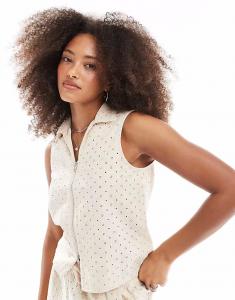 Топ JJXX Broderie Co-ord на молнии в кремовом цвете