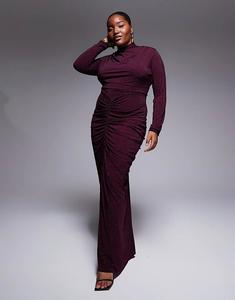 Платье макси TFNC Plus с высоким воротом и отделкой вишневого цвета