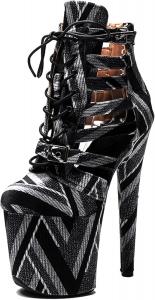 Женские ботильоны WUXIN H&P с высокими каблуками 8 дюймов, экзотические, на платформе, на шнуровке, для танцев на пилоне, Black