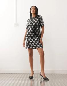 Платье-футболка Noisy May с сердечками и пайетками, черное