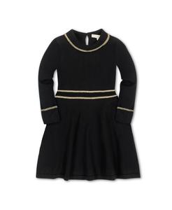 Платье-свитер с длинными рукавами и воротником-рюшами для девочек младшего возраста Hope & Henry, Black with gold