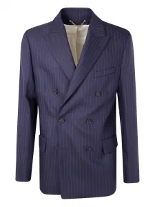 Двубортный пиджак в полоску GOLDEN GOOSE, синий