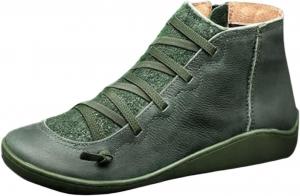 Ботильоны для женщин с поддержкой свода стопы, невысокий каблук, модные, на шнуровке с молнией, повседневные короткие ботильоны, на быструю обувь, винтажная кожа, женские кроссовки, осень-зима, для улицы, на плоской подошве Generic, Green