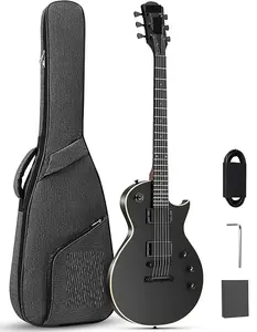 Unbranded Электрогитара '39" LP': Полностью размерная электрогитара с цельным корпусом для начинающих, с хамбакерными звукоснимателями, корпус из тополя, гриф из красного дерева, 22 лада, 6 струн, с чехлом, кабелем