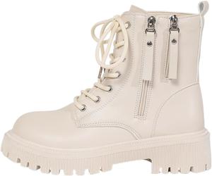 Женские ботильоны больших размеров на массивном каблуке с платформой, зимние теплые ретро-башмачки с боковой молнией, повседневная обувь Azttoztto, White No Fleece