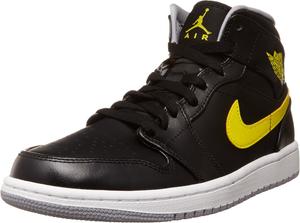 Баскетбольные кроссовки Air Jordan Nike Air 1 Mid, черные/ярко-желтые/серые, Mid Black/Vibrant Yellow/Gray