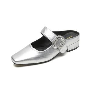 QITUMAUL Женские противоскользящие тапочки с обернутым носком и износостойкой резиновой подошвой серебристые [высота каблука 3,5 см], цвет Silver[Heel Height 3.5cm]