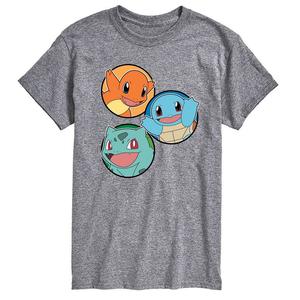 Мужская футболка с рисунком Pokemon Squirtle Bulbasaur Charmander, цвет Heather Gray
