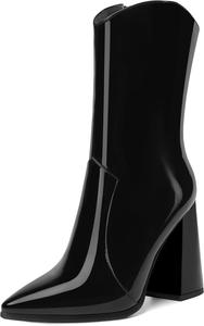 Женские ботильоны AMBELIGHT с острым носком, на молнии, с гладкой поверхностью, для офиса, на высоком каблуке 4 дюйма, Black