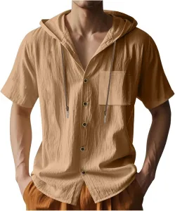 Летний леновый кардиган с капюшоном для мужчин