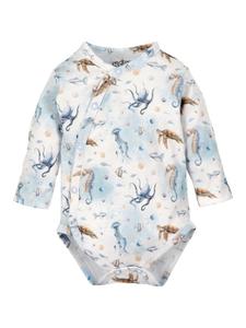 Nini Боди с длинными рукавами, украшенное белыми изображениями морских обитателей