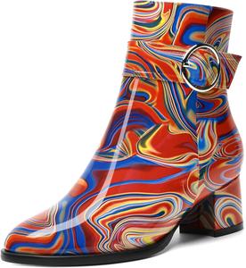 Женские ботильоны SKYSTERRY на молнии, модные, с лакированным носком, для улицы, с массивным низким каблуком, 2 дюйма, Red Blue Fluid