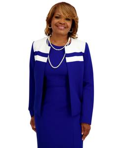 Женская блузка с длинными рукавами и комбинированной кокеткой, стандартные и большие размеры Kasper, Royal Blue/ Signal White