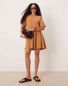 Платье-рубашка мини ASOS DESIGN с бахромой на спине цвета ржавчины