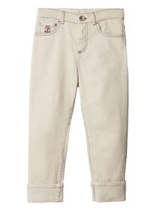 Brunello Cucinelli Kids прямые джинсы с вышитым логотипом, нейтральный цвет