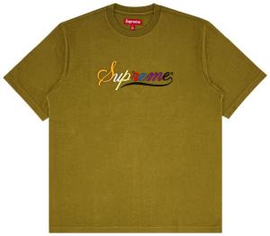 Футболка Supreme с коротким рукавом и курсивным шрифтом, зеленый