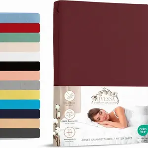 Простыня на резинке джерси 90х200 см 100% хлопок бордо