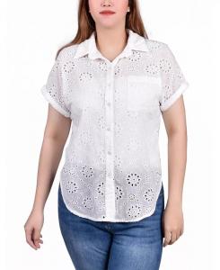 Миниатюрная блузка с короткими рукавами и ажурной вязкой на спине NY Collection, белый
