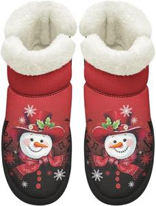 Зимние ботинки KEIAHUAN для женщин, с утеплителем из меха, удобные короткие ботильоны для прогулок на улице, Christmas Snowman-Red
