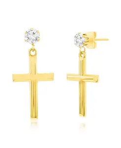 Серьги-Крестики с фианитами из полированной нержавеющей стали Metallo, gold