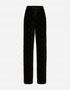 Брюки из флокированного джерси с логотипом dg по всей поверхности Dolce & Gabbana, черный