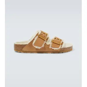 Сандалии Arizona из кожи и овечьей шерсти Birkenstock, коричневый