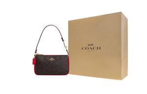 COACH Нолита ПВХ с отделкой под кожу женская сумка через плечо малого размера темно-коричневая с красным