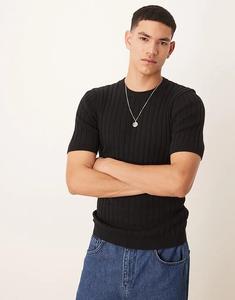 Облегающая трикотажная футболка ASOS DESIGN Muscle Fit в рубчик черного цвета