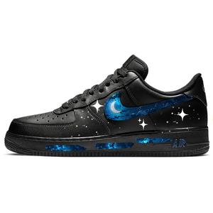 Nike Кроссовки Air Force 1 темно-синие, аквамарин, звездное небо, противоскользящие, с низким верхом, для скейтбординга, унисекс, черные