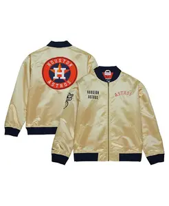 Мужская легкая атласная куртка с молнией Houston Astros OG 2.0 золотистого цвета Mitchell & Ness