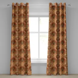 Африканская штора на люверсах ABAKUHAUS с мотивом племенной маски и этническими фигурками, духовный узор, ритуальный дизайн, декоративные двухпанельные шторы на окно, 280 см x 260 см, песочно-коричневый, оранжевый