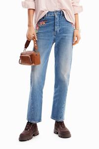 Джинсовые брюки с цветочным принтом