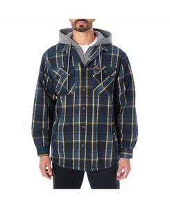 Мужская фланелевая рубашка-куртка с капюшоном и подкладкой из искусственного меха (шерпа), с вставкой Smith's Workwear, Blue/black-616