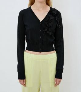 Короткий кардиган с тканевыми цветами в черном цвете MEIMEIJ