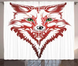 Штора ABAKUHAUS "Рустик Лиса", с рисунком животных, универсальная ленточная штора для гостиной с петлями и крючками, 280 x 245 см, цвет: темно-коралловый, зеленый, белый Abakuhaus