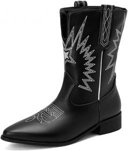 Женские классические ковбойские сапоги MRKEWUNEY с заостренным носком, белые ковбойские сапоги, низкий каблук, западные ботильоны