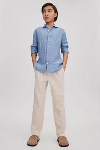 Рубановая льняная рубашка с вырезным воротником Reiss, синий