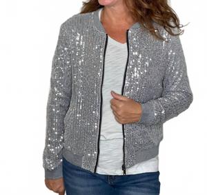 WAY Женская куртка-бомбер с пайетками, серебристого цвета