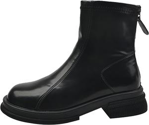 Женские кожаные ботильоны ручной работы с квадратным носком, задней застежкой-молнией, средним массивным каблуком, ретро стильные ботинки до щиколотки для свадьбы и моды Generic, Black