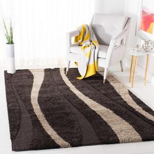 Ковер SAFAVIEH, 275 x 366 см, Florida Shag Collection - Dark Brown & Beige, дизайн Stripe, без линьки и простой в уходе, идеален для помещений с высокой проходимостью в гостиной, спальне (SG451-2813)
