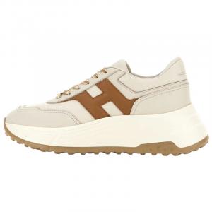 Hogan Женские низкие кожаные повседневные кроссовки Hi Fi, высота каблука 6,5 см, цвет слоновой кости